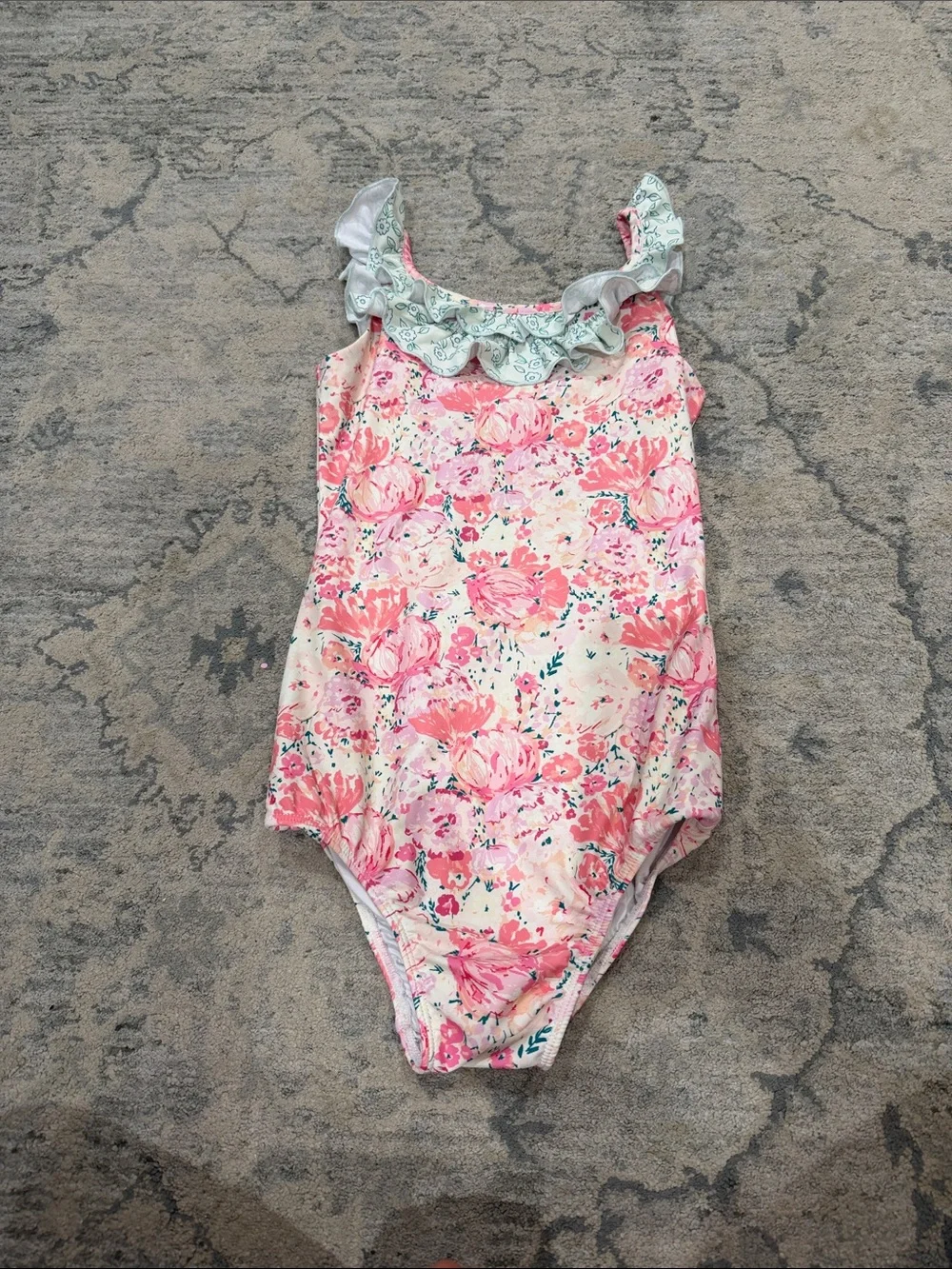 SweetHoney Pink Floral Ruffle Neck One-Piece